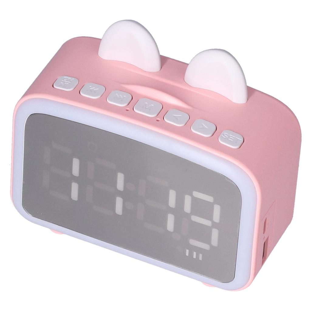 Mini Cartoon Clock Bluetooth Digital Speaker Multifunctional Smart Set Alarm Clocks for Bedroom OfficePink