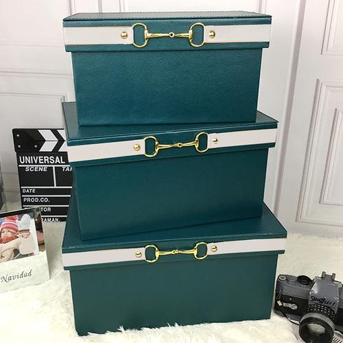 Luxury  Pu Leather Orange Storage Bins Colorful Storage Box  Organizer Containers Baskets with Cover Handles