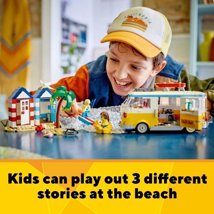 LEGO Creator 3-in-1 Beach Camper Van Building Kit – Transforms to Ice Cream Shop & Beach House – 31138 Multicolor