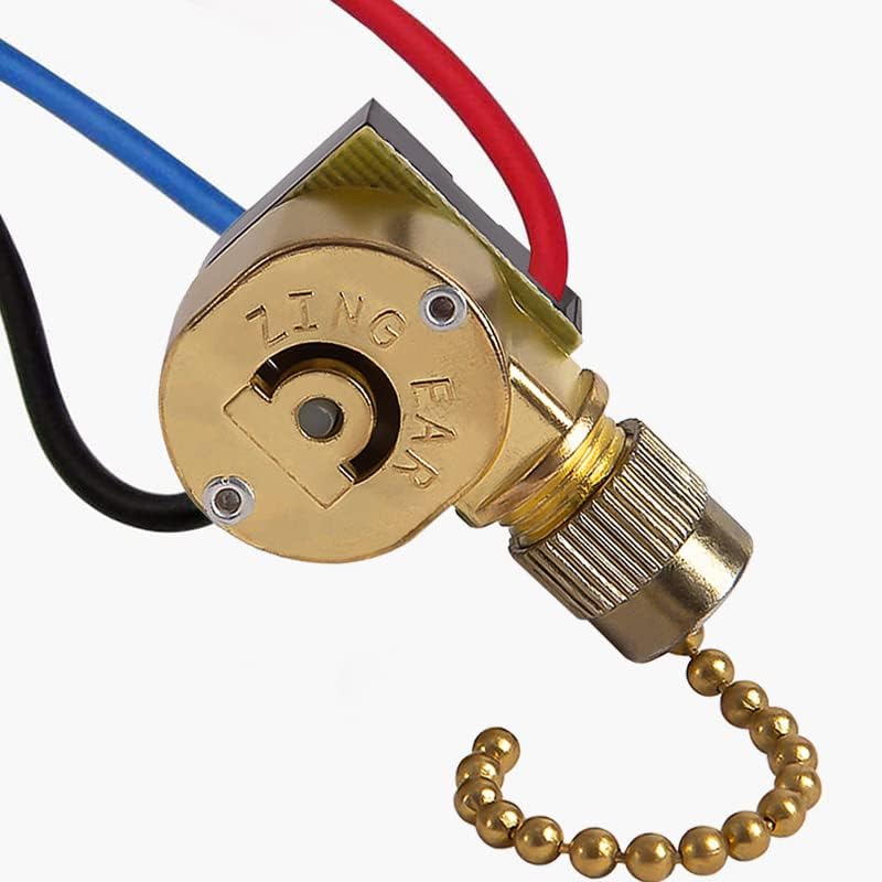 Ze-110M Metal Light Pull Chain Switch for Ceiling Fan Light, 3-Way 3 Wire Fan Speed Replacement Swtich (Brass Chain)