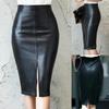 Women PU Leather Midi Skirt Autumn Winter Ladies Package Hip Front or Back Slit Pencil Skirt