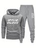 Herren Kapuzenpullover mit Buchstabenaufdruck lockere Passform, Jacke, langärmeliges Hosen-Set