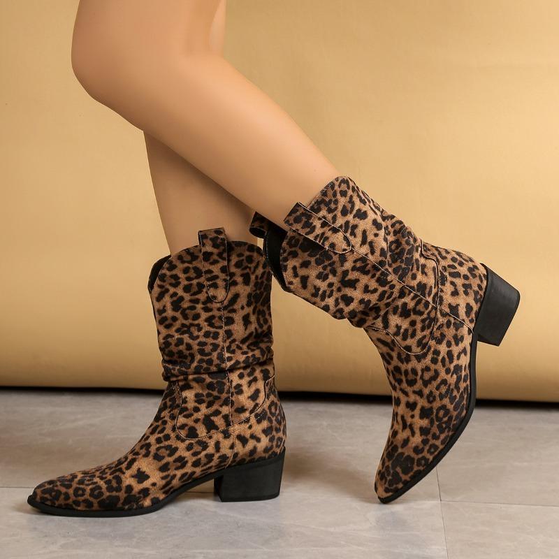

Мода Леопард Средний Каблук Женские Короткие Ботинки 2025 Зима Острый Носок Удобная Обувь Мода Сексуальный Новые Тренды Туфли Снежные Ботильоны Mujer 35