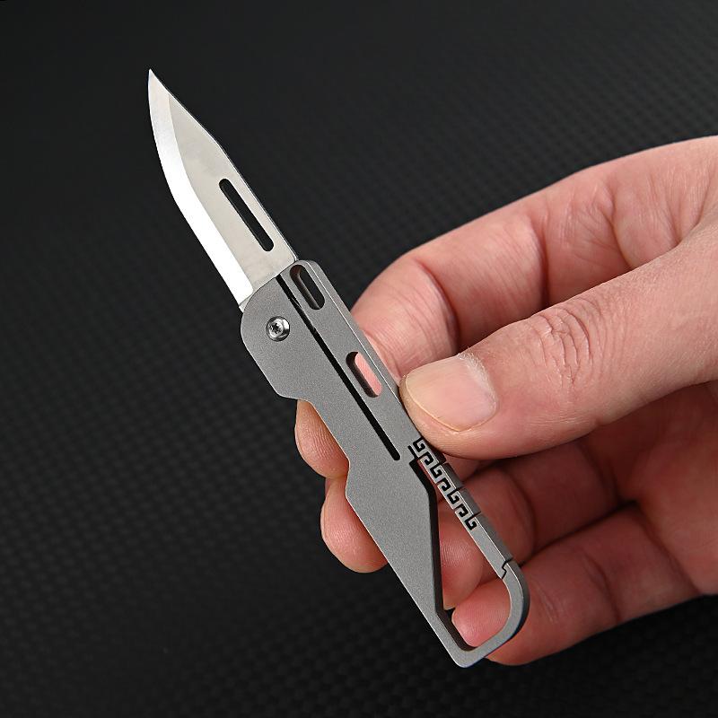 High Hardness D2 Blade Titanium Alloy Folding Knife With Key Chain Pendant Pocket Paring Knife EDC Express Sharp Outdoor Tool Gi