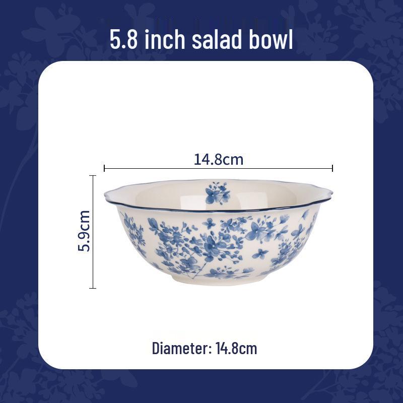 Shunxiang Jialan English Retro Ceramic Bowl & Plate Set - Underglaze Tableware for Soup & Rice.
