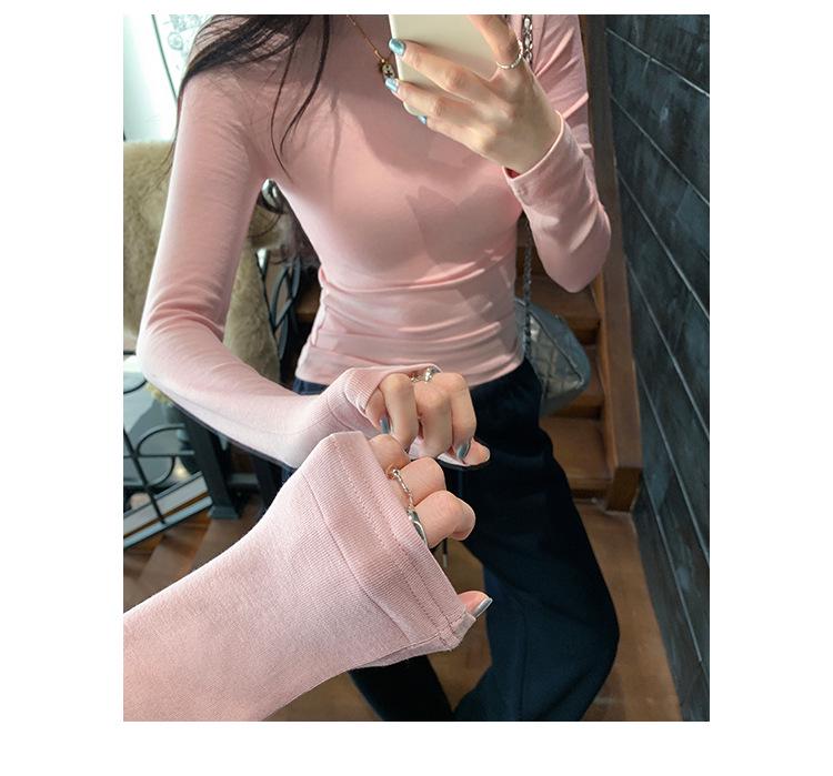T-shirt Invernale da Donna Grigia a Collo Alto Slim-Fit Manica Lunga - Stile Trendy 2026