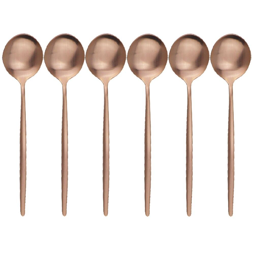 Matná 6 ks zlatá sada lžiček na večeři Nerezové lžičky polévková lžíce s dlouhou rukojetí dezertní naběračka na rýžovou kaši salátové nádobí