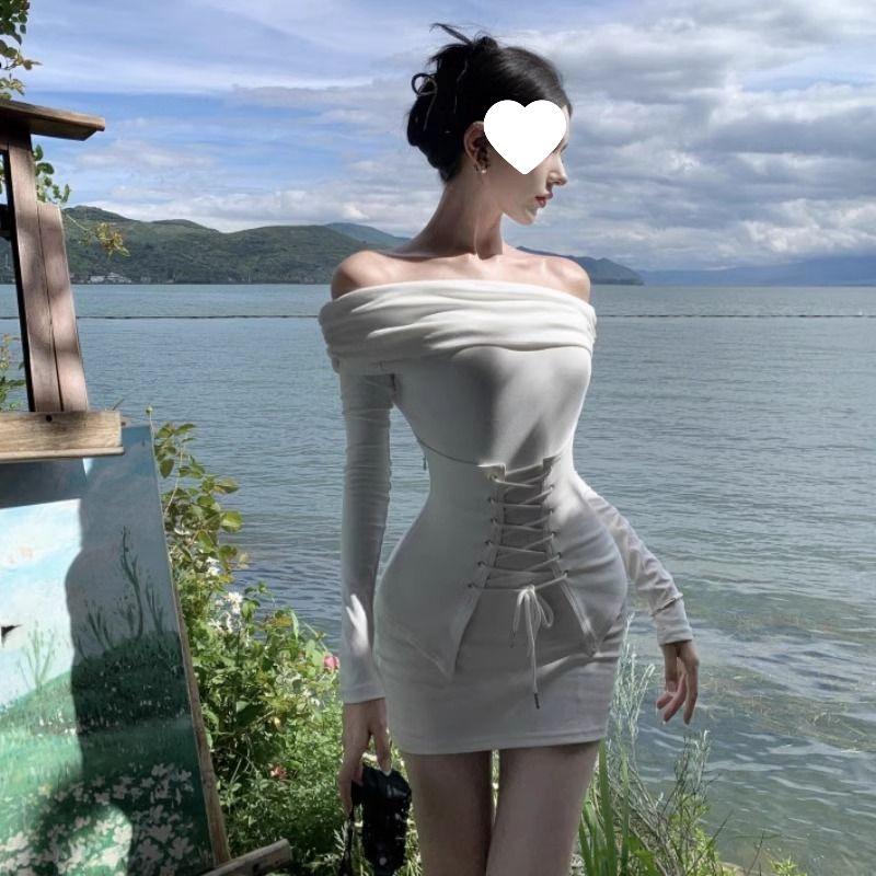 

Spicy Women s One-Shoulder Waist-Cinching Bodycon Dress - 2026 Spring/Autumn Collection M