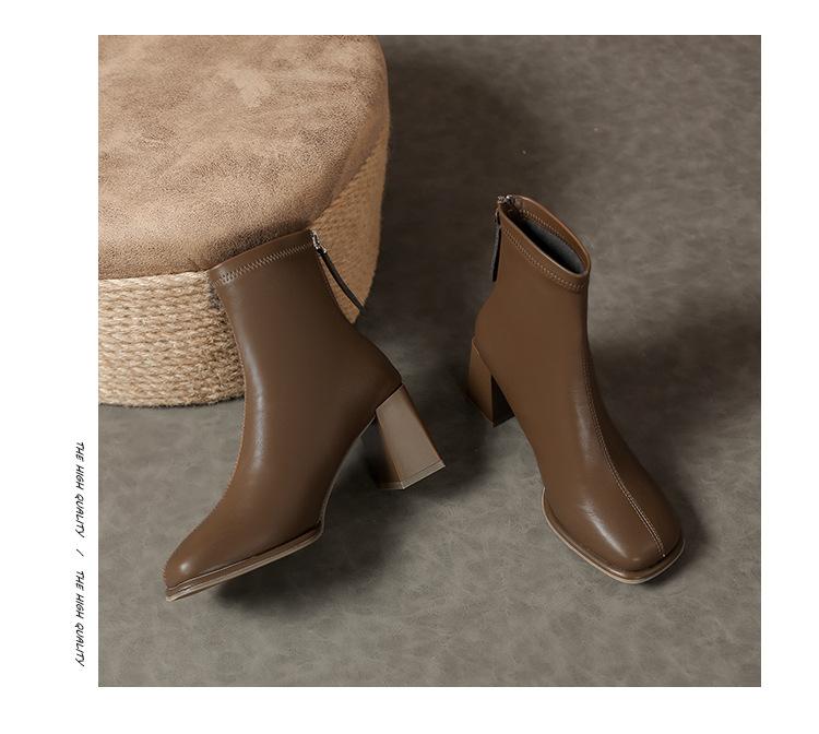 New Shoes for Women Leather Modern Boots Spring Autumn Concise High Tops Casual Shoes Girl Outdoor 6.5CM Short Ankle Boots
