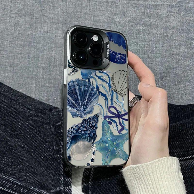 Blue Starfish Shell Phone Case For IPhone 16 15 14 13 12 11 Pro Max Matte Hard Back Cover For Iphone 16 Pro 16E Case Cover Funda