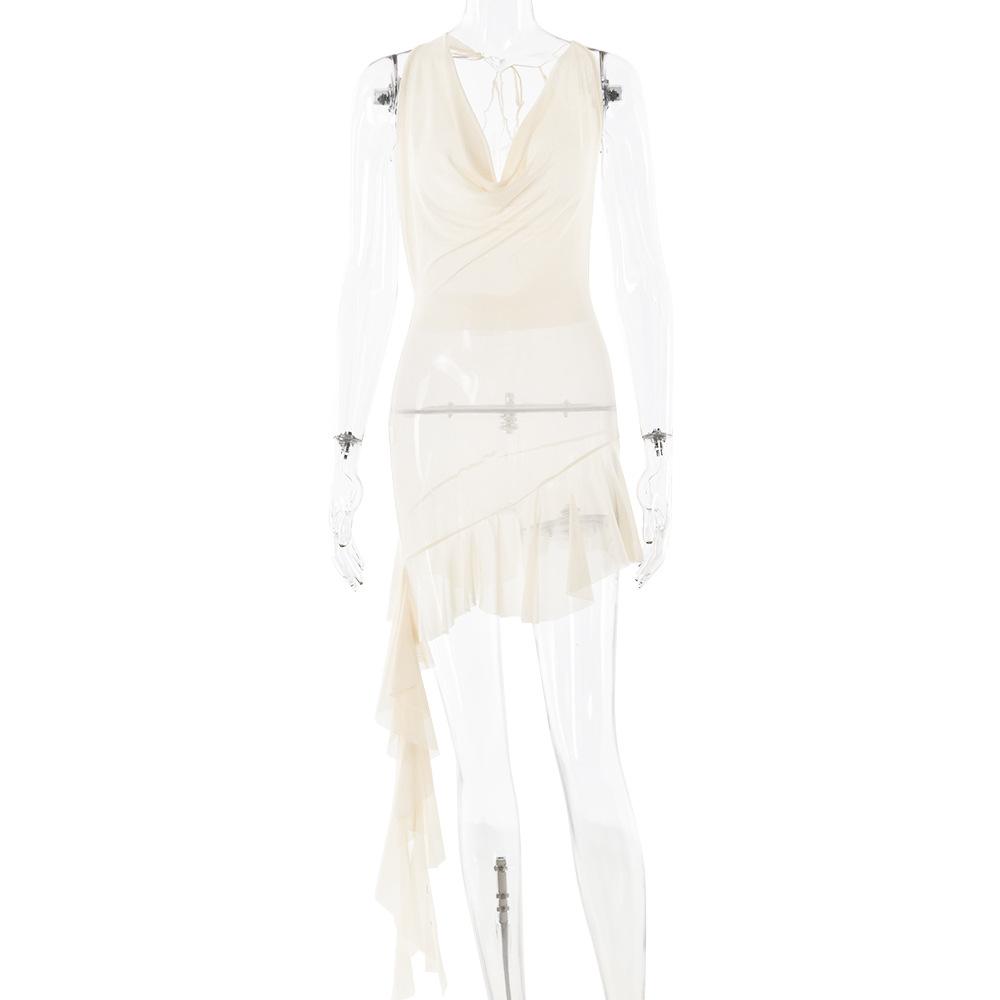 Hot Selling New Dress Swing Neck Halter Sleeveless Dress Sexy Spice Girl Slim Dress L