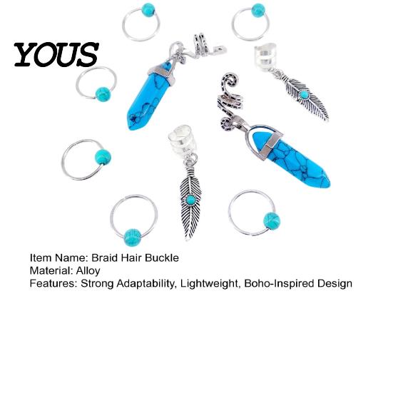Multi-strand Braid Buckle 10Pcs Hair Buckles, Feather Style Dreadlocks Accessories, Alloy Bohemian Clip Open Design Clips for Thin Thick Multi-Strand
