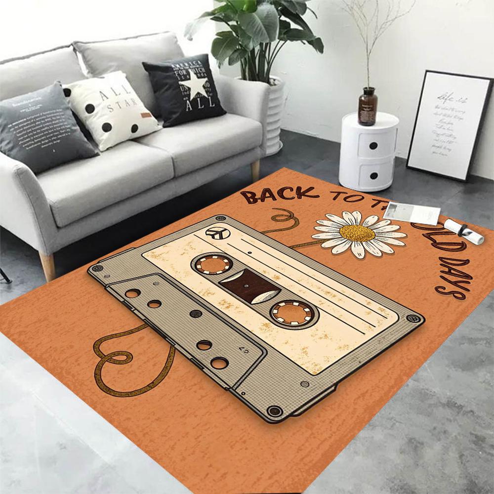 Vintage Cassette Tapes and Daisy Carpets Vintage Radio Carpets Suitable for Bedrooms and Living Rooms Anti Slip Mats