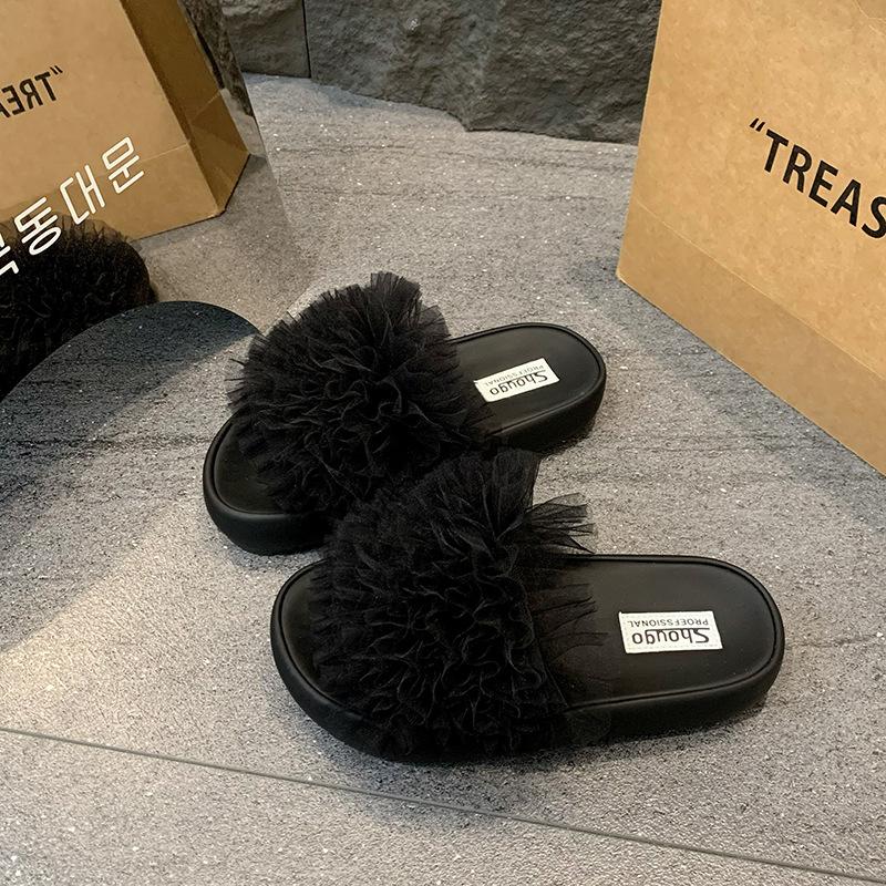 Mesh svalkande bricka älva 2025 sommar ny strass tjock sula liten doftande stil mode tid med internetkändis en ord sandaler