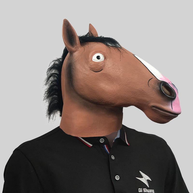 

Креативная маска головы лошади коричневого, белого и черного цветов, забавная латексная маска для всех особых случаев BoJack