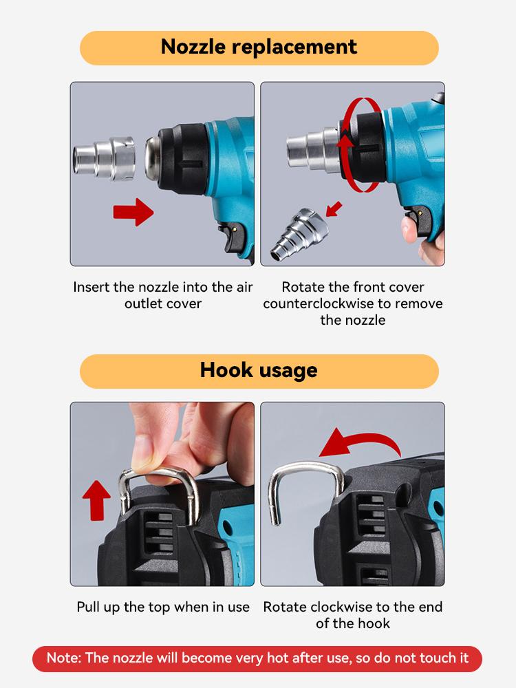 18V Heat Gun Shrink Wrapping Tool Hot Air Gun Air Dryer Soldering Thermal Blower with LED display, Tool only, No battery