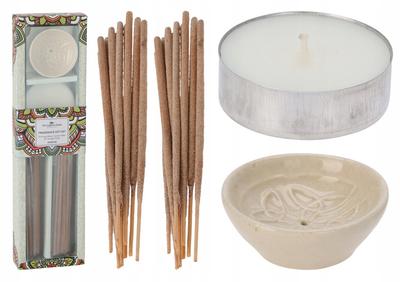 Zestaw 20 Kadzidełek Różne Zapachy Ceramiczna Podstawka I Tealight Świeczka