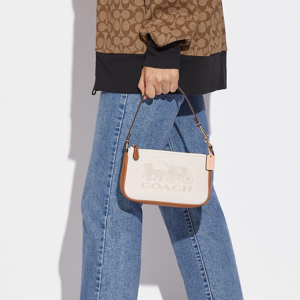 New COACH Nolita Fabric With Cow Leather Pochette, Shoulder Bag, Clutch, Wrist Bag Small Size Women's Ecru C8327-IMCAH
