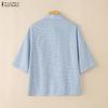ZANZEA Women Turn Down Collar Loose Half Sleeve Casual Grid Print Blouse