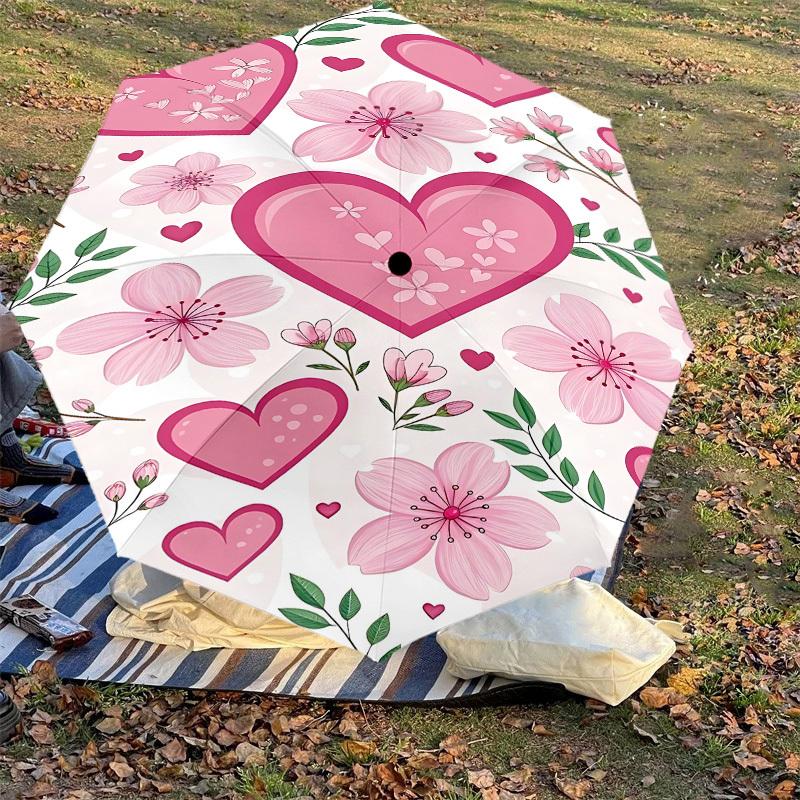 1PC Heart Flowers Umbrella-8-Rib Reinforced, Automatic Open, Lightweight & Durable, Fashion Accessory for Outdoor, J0374