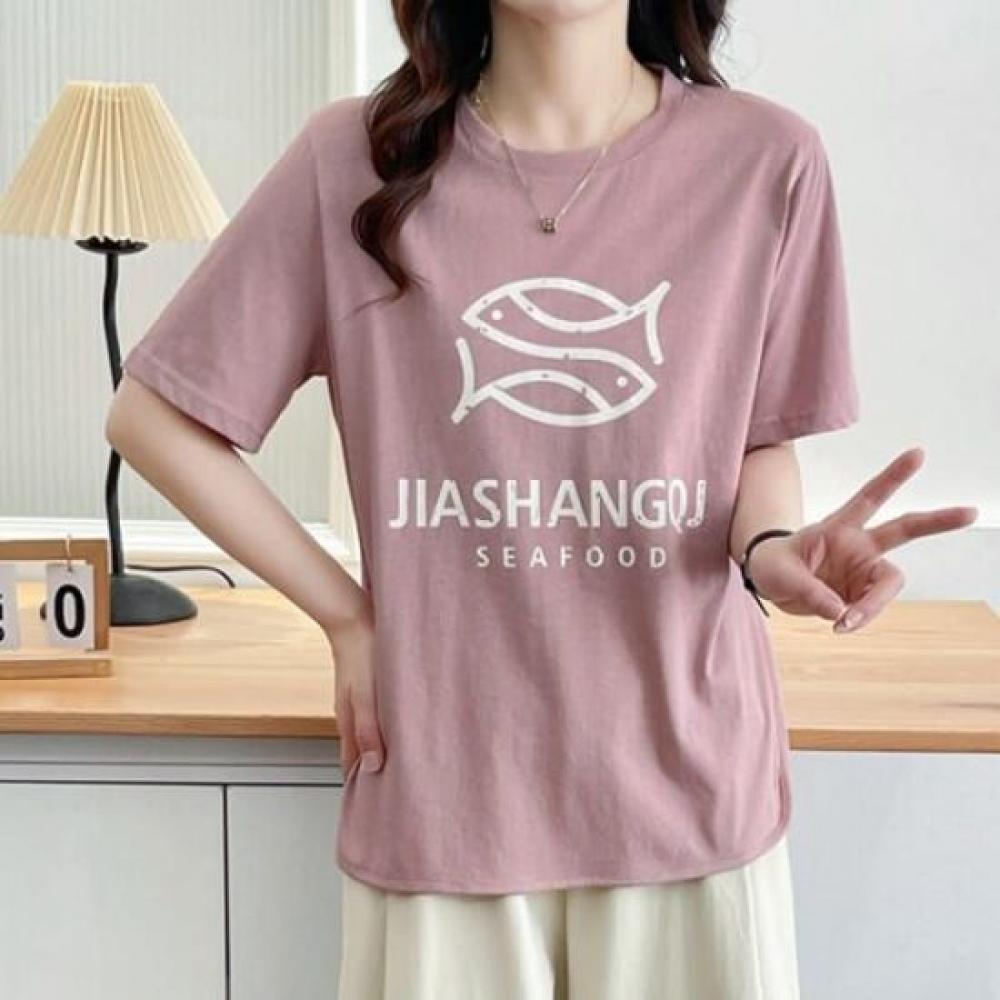 Navava Daily ShorT Sleeve T shirT Fish leTTering nT2606