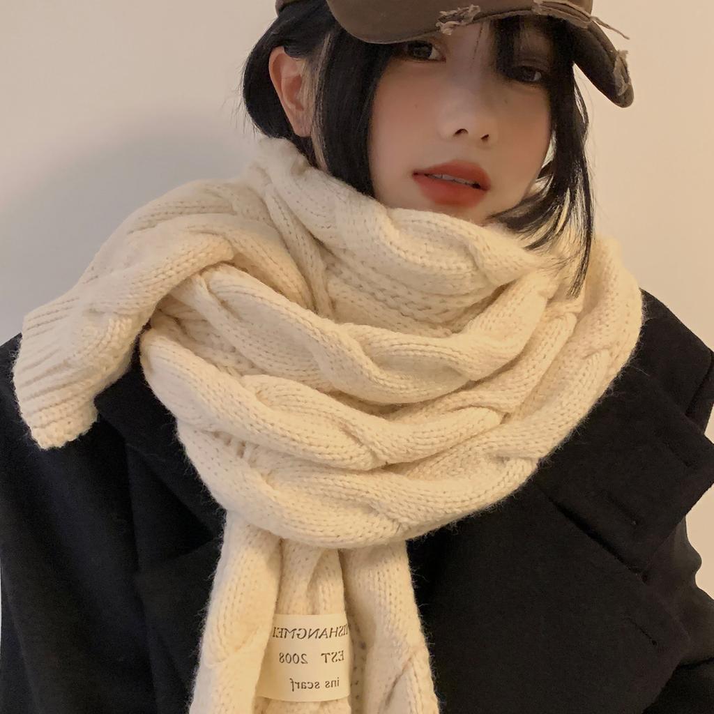 Scarf Women's Winter Korean Version Advanced Fried Dough Twists Knitted Coarse Wool Long Neck Neck Warming and Thickening