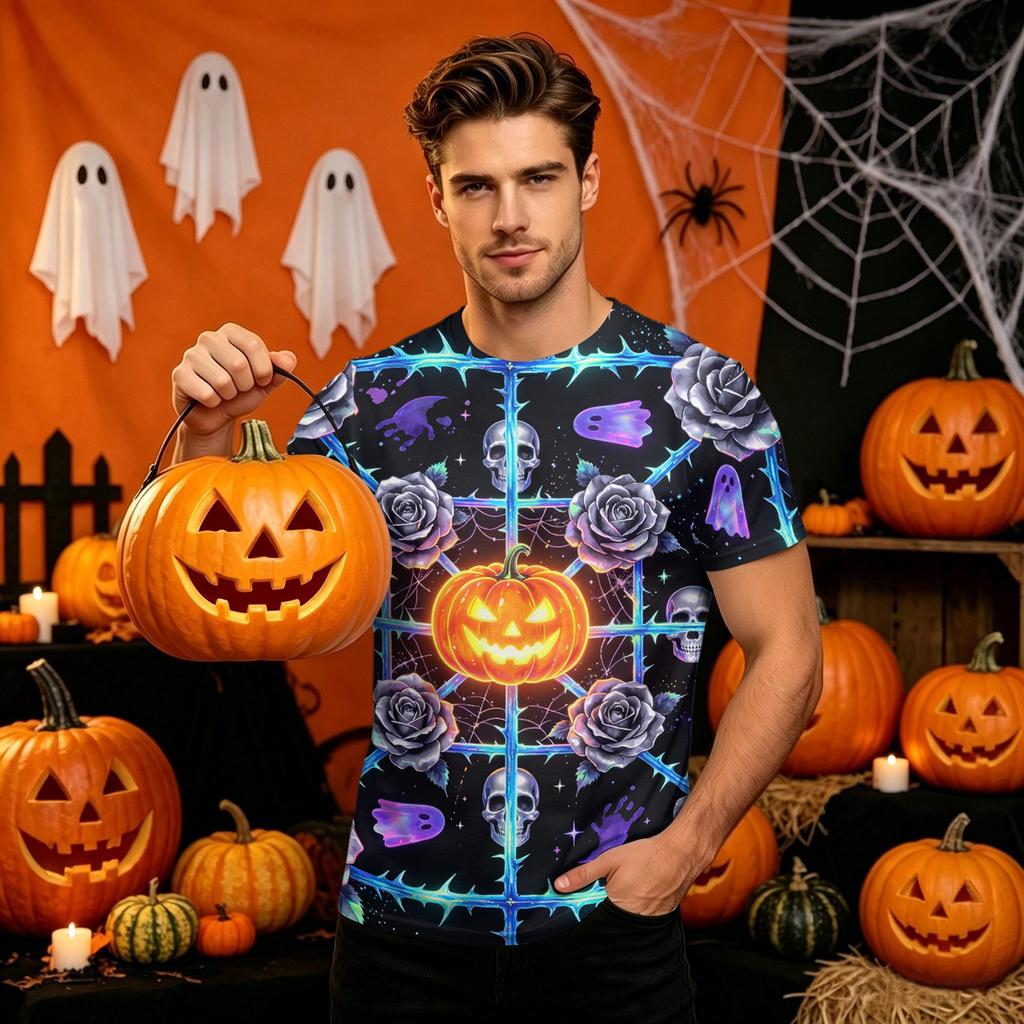 Men's Halloween Graphic T-Shirt Neck Short Sleeve for Costume Party