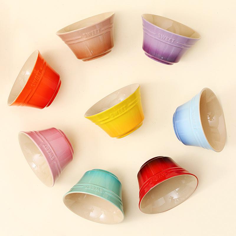 French Gradient Rice Bowl  Nordic Ceramic Rainbow Bowl  Household Dining Bowl Personalized Baking Bowl Oven Specific Bowl