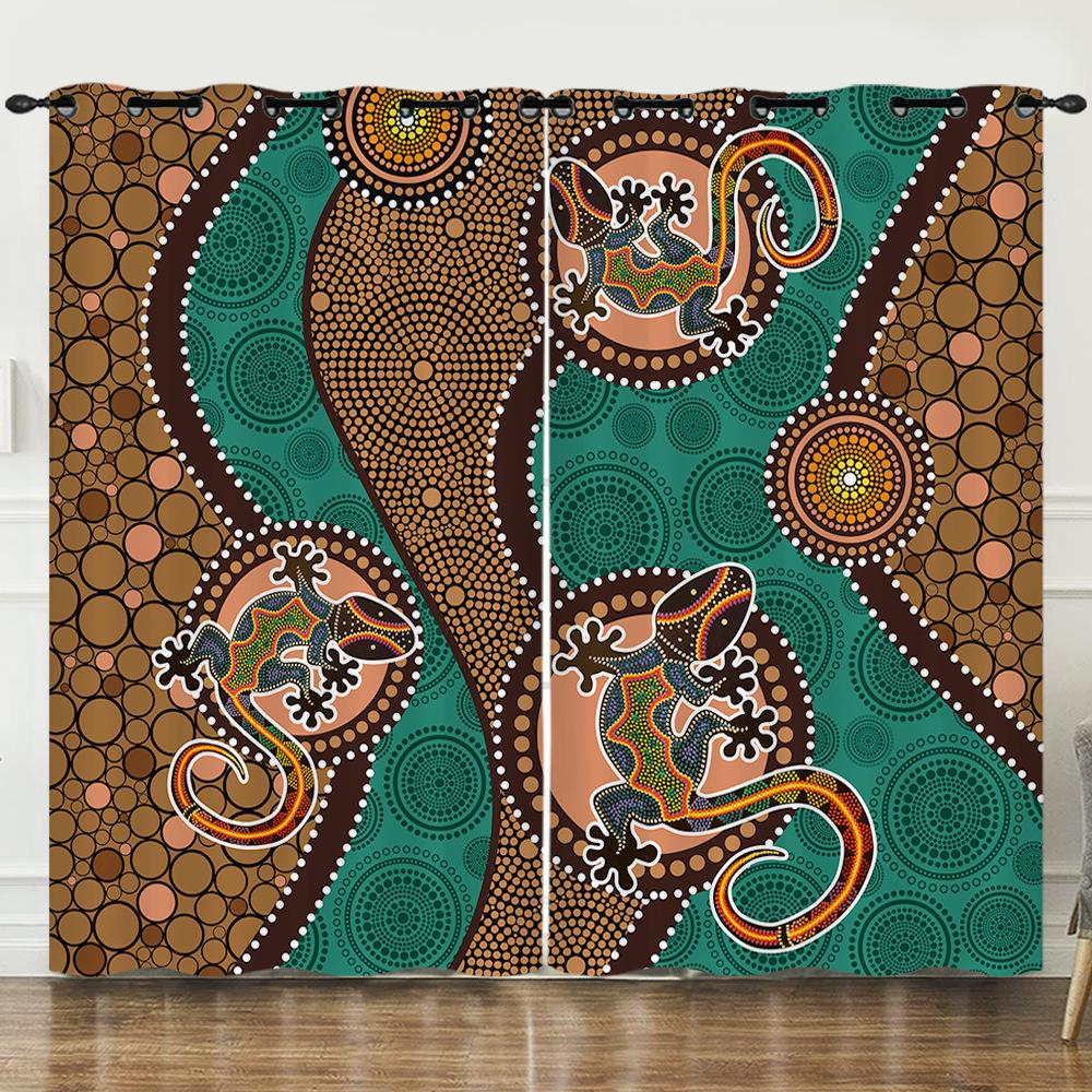 Tekstura Zasłony Zwierzę Gekon Żółw Ilustracja 3D Cyfrowy Druk Zasłona zaciemniająca z przelotkami