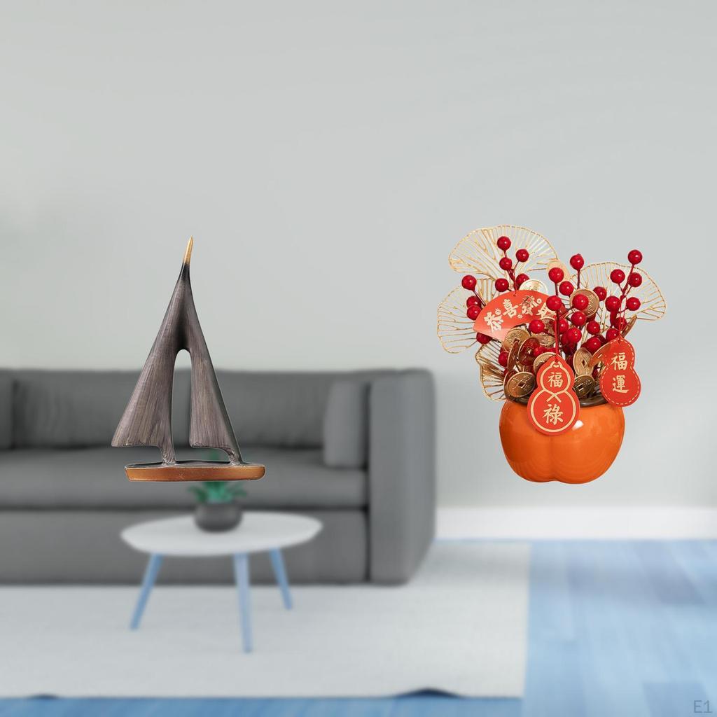 Sailing Boat Decor Sailboat Statue Ornament Decorative Art Figurine Model for Room Fake Flower