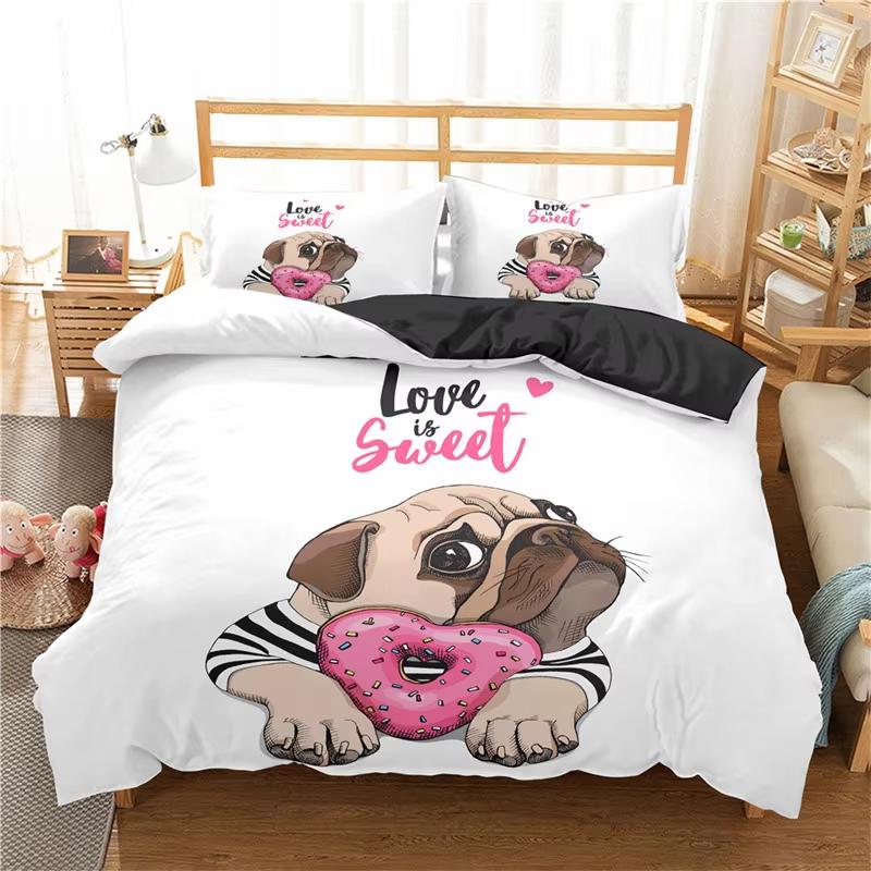 Zestaw Poszwy na Kołdrę Mops Zwierzę Pies Zestaw Pościeli Poliester Zabawny Kreskówkowy Zwierzę Poszwa na Kołdrę Pełny Rozmiar King Dla Dzieci Dziecka Nastolatków Dekor