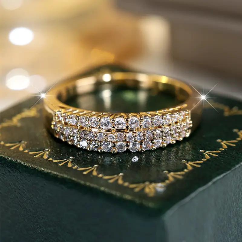 French Design Inlaid Multi-layered Zircon Sparkling Ring Women’s Elegant Simple Daily Wear Wedding Party Jewelry Gifts