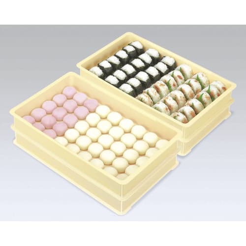 Shinki Gosei Tombo Commercial Food Container, Food Tray, Mochi Box, 12.6L Capacity, Set of 2 (Containers) and 1 (Lid), Ivory, 57.5cm Wide x 35cm Deep