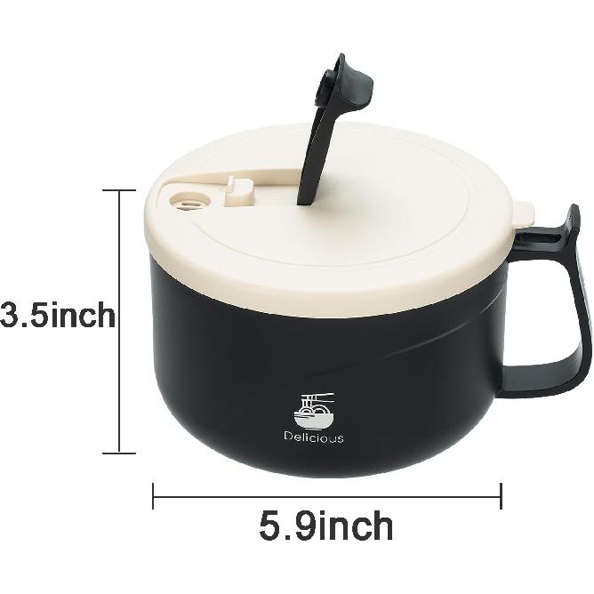 Microwave Ramen Bowl with Handles,Soup Bowl with Lid and 304 Stainless Steel Liner Heat insulation and anti scalding,for Soup and Instant