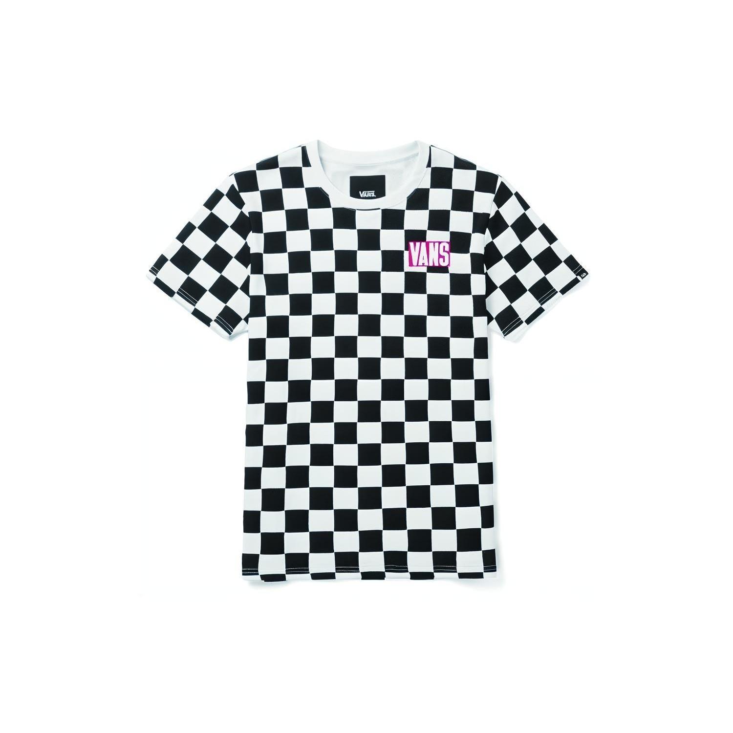 Vans Logo Grid Printing Colorblock Short Sleeve Couple Style Black Men s VN0A4MLUJ0Z M