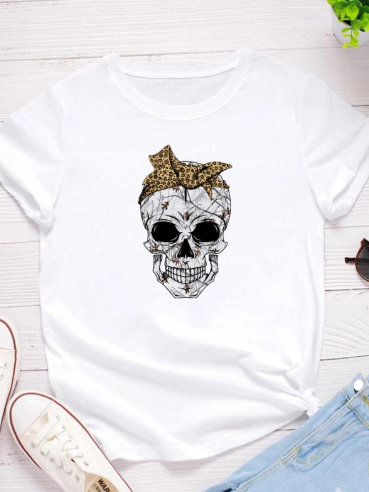 Skull Head Print Women T Shirt Short Sleeve O Neck Loose Women Tshirt Ladies Tee Shirt Tops Clothes Camisetas Mujer