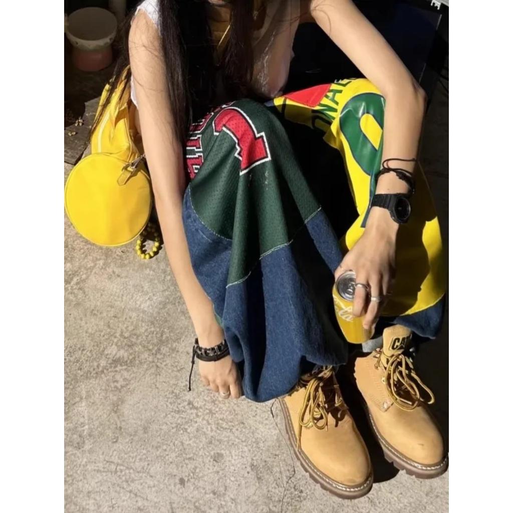 BeatStreet Wide Leg Loose Floor Length Pants Plus Size American Retro Spicy Girl Design Printed Denim Women's High Waist Pants