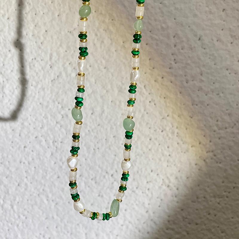 Titanium Steel Natural Stone Pearl Beaded Necklace Retro High-end Temperament Collarbone Chain Fashion Niche Versatile Jewelry Women