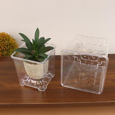 Quadratische transparente Acryl-Blumentöpfe, atmungsaktiv, Bonsai-Blumentopf, Desktop-Dekoration für Garten, Hof, Wohnzimmer, Balkon