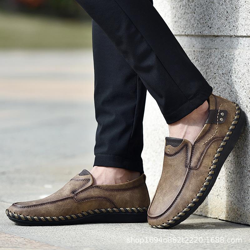 Casual men's shoes hand-sewn men's shoes summer soft sole breathable casual large size lazy driving shoes Korean version Doudou shoes