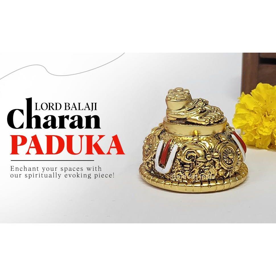 Lord Balaji Charan Paduka 24 Kt Gold Matte Finish Vishnu Charan Paduka for Pooja Room/Balaji for Car Venkateswara Swamy Feet Best Gifting 2 Inch