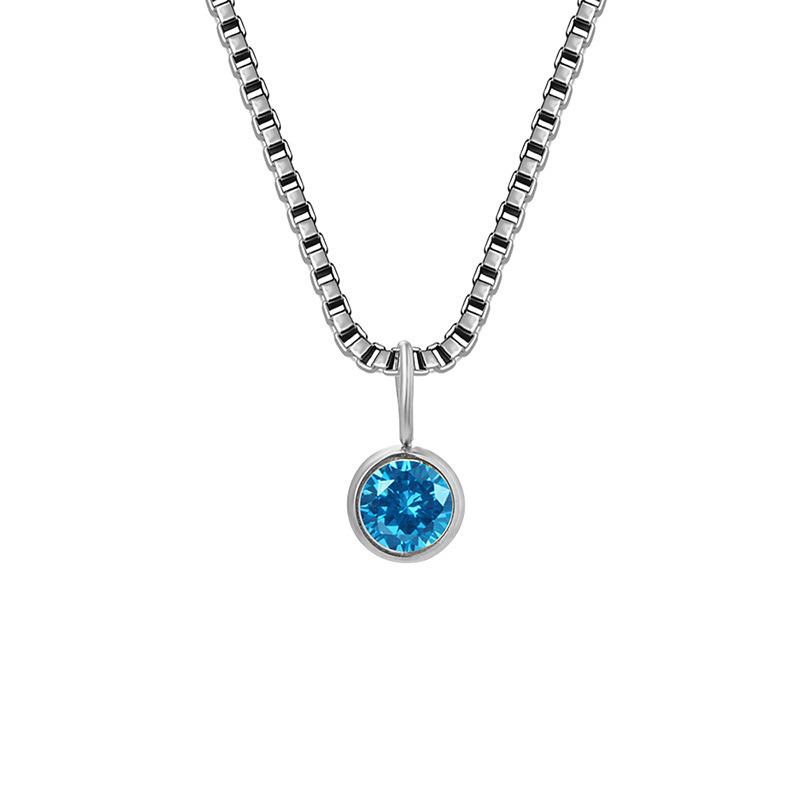 European  American Luxury Rhinestone Pendant Necklace with 8mm Birthstone on Titanium Steel Box Chain