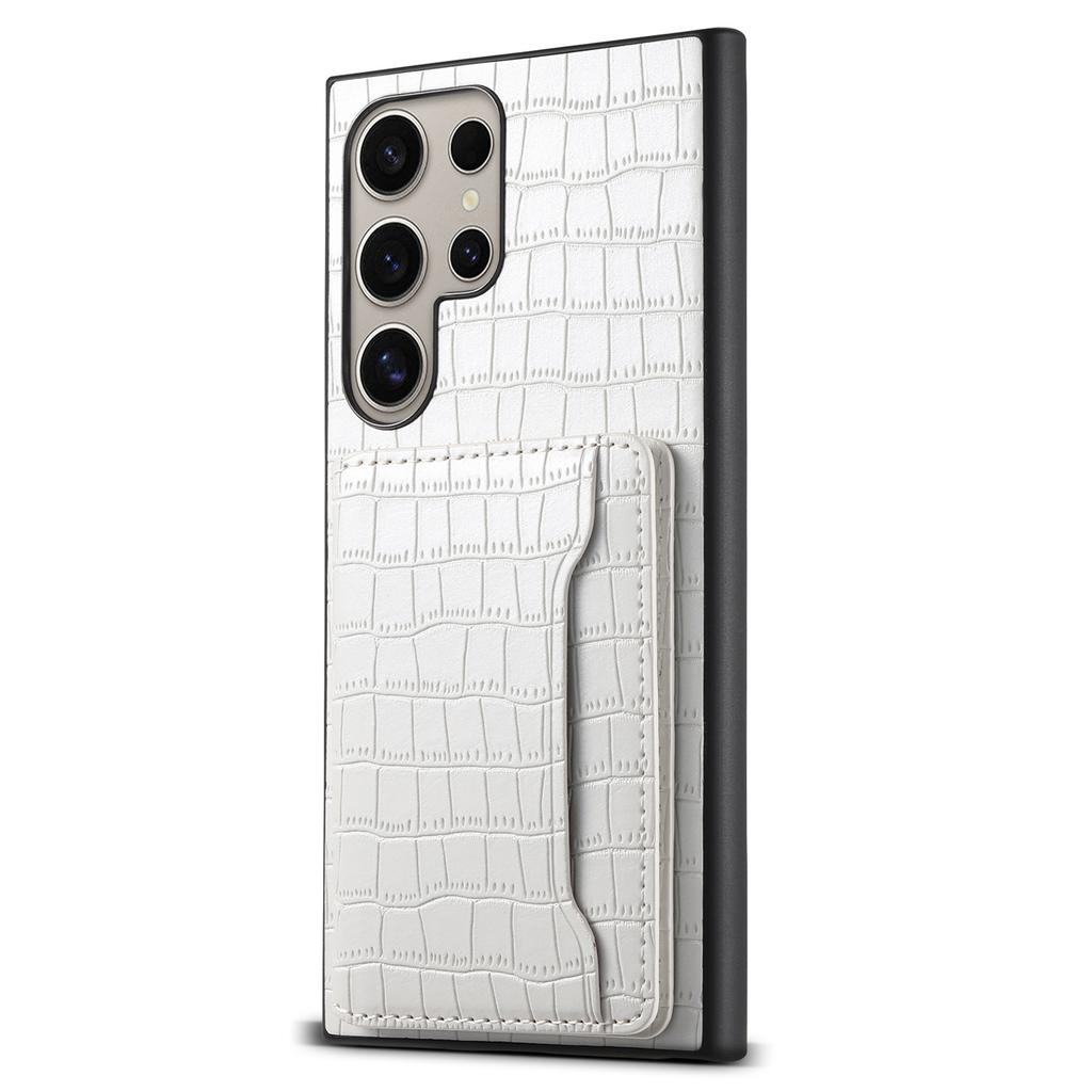 For Samsung Galaxy S25 Ultra Case Card Holder Kickstand Crocodile Texture Leather Back Phone Cover