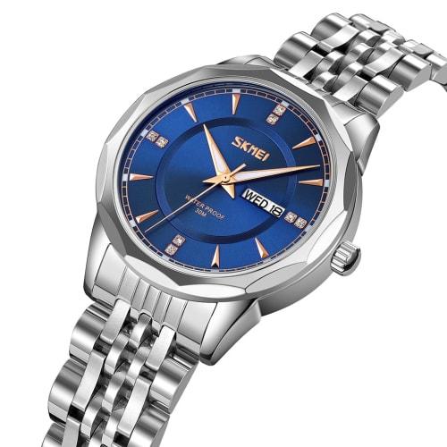 Relojes de Pareja SKMEI, Popular Set de Relojes de Pareja para Hombre y Mujer, Clásico Plateado con Correa de Acero Inoxidable, Resistente al Agua, Negocios, Marca de Lujo, G