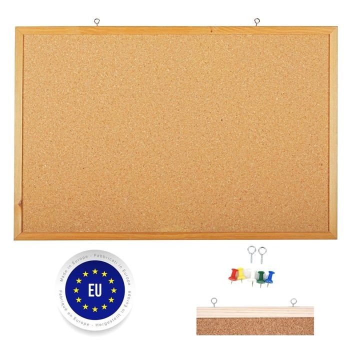 Raylu paper - RP-TAPCOR1 - (R) Tableau en liege naturel avec cadre en bois de pin, punaises et kit de montage 40 x 30 cm
