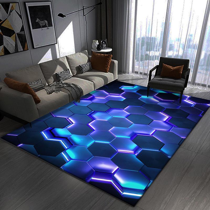 Geometric Visual Rug - Stain-Resistant, Easy-Clean, Water-Absorbing, Non-Slip Mat for Living Room & E-Sports Room.