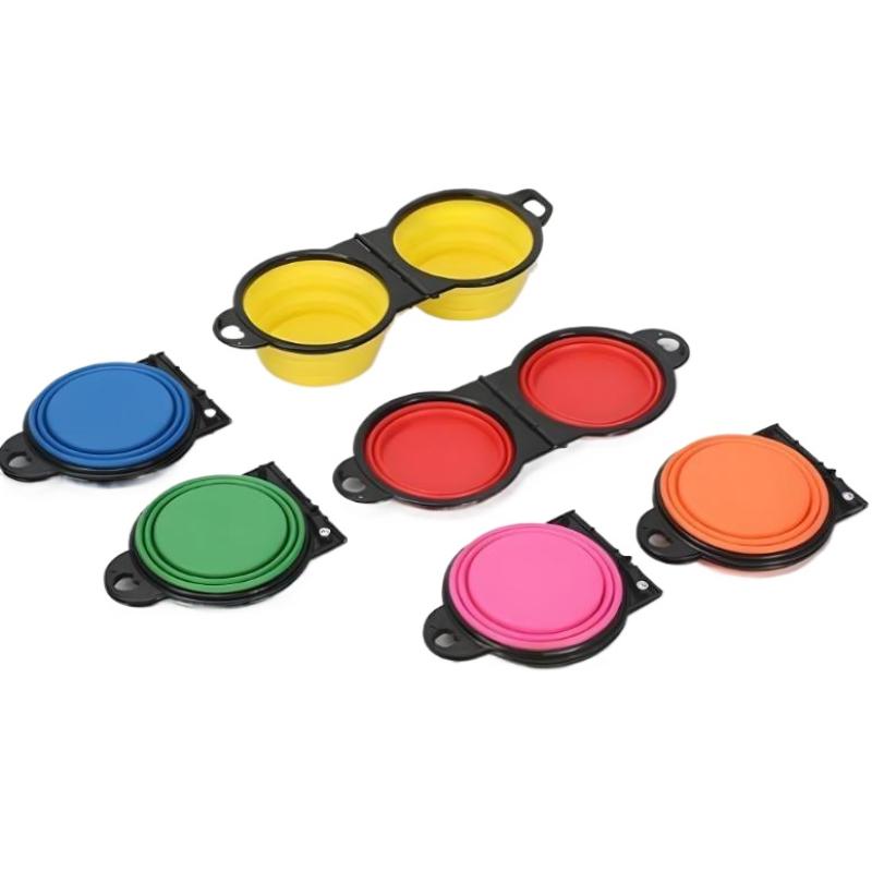 2 In 1 Collapsible Dog Travel Bowl Double Bowls Folding Food Water Bowl Portable Hangable Dog Feeder For Outdoor Dog Product