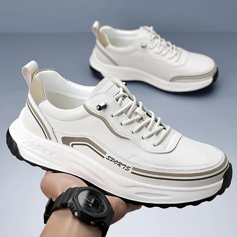 Fashion New Men Light Genuine Leather Sneakers Slip-On Casual Leather Outdoor Comfy Walking Shoes Luxury Brand Thick Bottom Driving Shoe