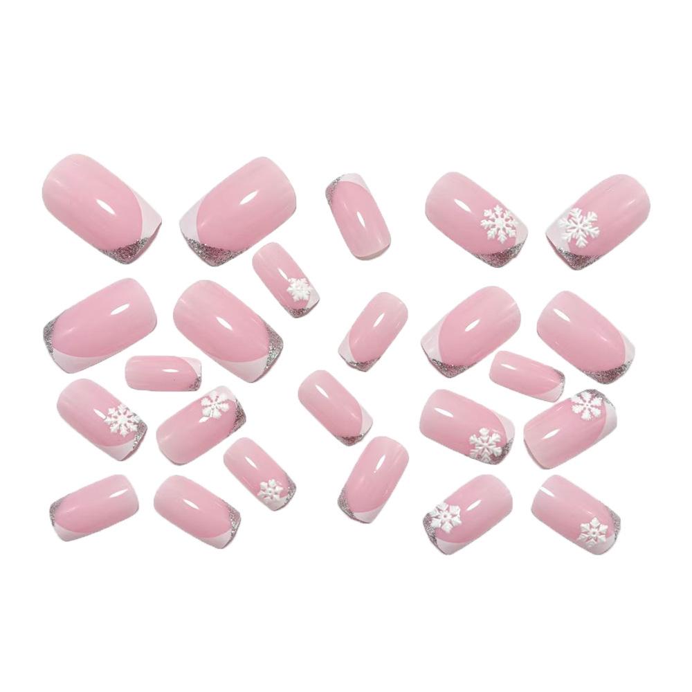 Punte per Unghie Rosa Sogno di Neve: Unghie Finte Corte Semplici, Traslucide, Rosa Nude con Glitter Argento per French Wearable