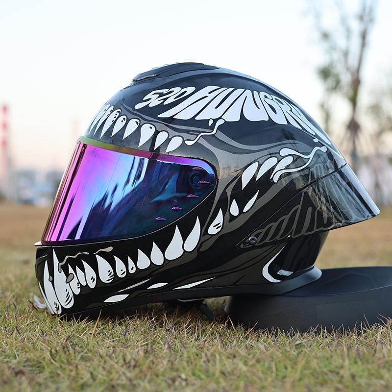 ORZ-Full Face Motorcycle Helmet Big Spoiler Design Unisex All Season DOT Standard ABS Lightweight Shockproof Bike Helmet